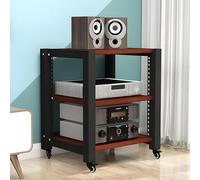 Rack AV réglable à 3 niveaux avec roues pour amplificateurs, récepteurs et platines tournantes, design ouvert pour home cinéma, dissipation de la chaleur, teck h