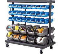 Rack de rangement à roulettes à 5 niveaux et double face, 68 bacs en plastique, organiseur de pièces double face avec roulettes, organiseur d'outils mobile pour garage, entrepôt, bureau, restaurant, s