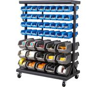 Rack de rangement à roulettes double face à 7 niveaux, 94 bacs en plastique, organiseur de pièces double face avec roulettes, organiseur d'outils mobile pour garage, entrepôt, bureau, restaurant, sall