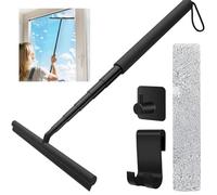 Raclette de Douche Extensible à Long Manche 30-140 cm, en Silicone, vec Gaine en Microfibre, Raclette de Cabine de Douche avec Crochet, pour Nettoyer Les fenêtres et Les miroirs (Noir)