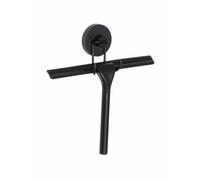 WENKO Raclette de Douche et Support Mural | Système de Fixation Vaccum-Loc® sans perçage et repositionnable sans Trace Inclus | Supporte jusqu'à 33kg de Charge | Acier INOX | 25 x 21,5 x 6 cm | Noir