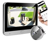 Radar détection judas de porte caméra surveillance WiFi 2K avec microphone, mini caméra numérique avec écran couleur 4,3", batterie 5000 mAh, angle 140°, vision nocturne, Wi-Fi 2,4 GHz