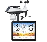 Raddy AG7 Station météo sans fil, Thermomètre intérieur/extérieur, Écran numérique 7,4'' coucher de soleil, Horloge atomique, Contrôle température et humidité, Prévisions et pression barométrique