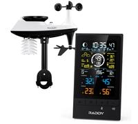 Raddy UV7 Station Météo Sans Fil Pro 12-en-1 Intérieur Extérieur | Pluviomètre, anémomètre, indice UV & capteur de luminosité, DCF, écran VA réglable, mode nuit pour le jardin