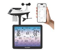Raddy VP7-APP Station Météo San Fil Intérieure Extérieure, Contrôle par APP | Écran HTN, Capteur 7-en-1, Pluviomètre, Vitesse du Vent, Indice UV, Baromètre et Prévisions à 5 Jours pour Jardin et Ferme