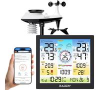 Raddy WF-120C Wi-Fi Station météo professionnelle, Moniteur de température et d'humidité intérieur/extérieur avec capteur extérieur 7 en 1, Pluviomètre, Vitesse du vent, Prévisions météo, Indice UV