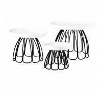 RadianceBiz 3 Piè Support à Pâtisseries Plateau Rond en Porcelaine Léger Présentoir Desser Cadre Métallique Ajré Épuré pr Anniverire, Noir, Jupe 3-Piè Set