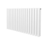 Radiateur à Colonne Ovale 600mm x 1020mm, Chauffage Moderne Horizontal à Tube Ovale en Acier au Carbone Blanc Brillant, Cuisine Salon Salle de Bain [Brosse, Attaches Murales & Supports INCLUS]