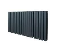 Radiateur à Colonne Ovale 600mm x 1200mm, Chauffage Moderne Horizontal à Tube Ovale en Acier au Carbone Gris Anthracite Mat, Cuisine Salon Salle de Bain [Brosse, Attaches Murales & Supports INCLUS]