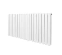 Radiateur à Colonne Ovale 600mm x 1200mm, Chauffage Moderne Horizontal à Tube Ovale en Acier au Carbone Blanc Brillant, Cuisine Salon Salle de Bain [Brosse, Attaches Murales & Supports INCLUS]