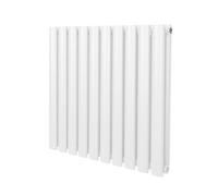 Radiateur à Colonne Ovale 600mm x 600mm, Chauffage Moderne Horizontal à Tube Ovale en Acier au Carbone Blanc Brillant, Cuisine Salon Salle de Bain [Brosse, Attaches Murales & Supports INCLUS]