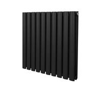 Radiateur à Colonne Ovale 600mm x 600mm, Chauffage Moderne Horizontal à Tube Ovale en Acier au Carbone Noir Mat, Cuisine Salon Salle de Bain [Brosse, Attaches Murales & Supports INCLUS]