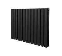 Radiateur à Colonne Ovale 600mm x 780mm, Chauffage Moderne Horizontal à Tube Ovale en Acier au Carbone Noir Mat, Cuisine Salon Salle de Bain [Brosse, Attaches Murales & Supports INCLUS]