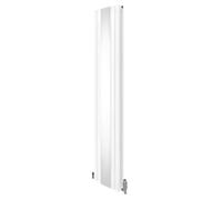 Radiateur à Colonne Ovale & Miroir Intégré 1800 x 380mm & Kit Robinet Thermostatique, Acier au Carbone Blanc Brillant, Cuisine Salon Salle de Bain [Brosse, Attaches Murales & Supports INCLUS]