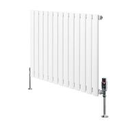 Radiateur à Colonnes Ovales & Vannes 1 Panneau 600 x 780 mm en Acier Carbone Blanc Chauffage Centrale Moderne Horizontale Monté Sur Mur Cuisine [Brosse de Nettoyage & Supports INCLUSES]