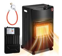 Radiateur de chauffage au gaz, noir, 4200 watts, 3 niveaux de chauffage, régulateur de pression et tuyau de 0,5 m. Portable et pliable, équipé de 4 roulettes