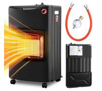 Radiateur de chauffage au gaz, noir, 4200 watts, 3 niveaux de chauffage, régulateur de pression et tuyau de 0,5 m. Portable et pliable, équipé de 4 roulettes