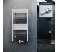 Radiateur design pour salle de bain - 1200x600 mm - Blanc - Puissance : 562 Watts - Acier - Sèche-serviettes
