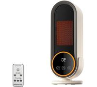 Radiateur électrique de 1200W avec source de chaleur céramique PTC, réglage de 2 températures, minuterie 30/60/90 minutes, protection contre la surchauffe et système anti-basculement, idéal pour le bu