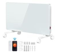 Radiateur électrique Ikodm 2000W, blanc, avec élément chauffant en verre, application WiFi et télécommande, minuterie 24h, thermostat, indice de protection IP24, pour montage mural ou sur pied