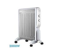 -Radiateur électrique Mica de la série ABRIGO en BLANC/ARGENT. Fabriqué en métal, polycarbonate et mica. Equipé de 2000 watts de