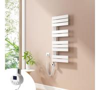 Radiateur électrique pour serviettes Heilmetz WLAN 90 x 40 cm, blanc, 400 W, radiateur de salle de bains à tubes plats, radiateur intelligent avec séchoir à serviettes, application et minuterie