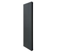 Radiateur en Aluminium 1800 x 395mm & Robinet Thermostatique Chromé, Chauffage Moderne Vertical Plat Alu Gris Anthracite Mat, Cuisine Salon Salle de Bain [Brosse, Attaches Murales & Supports INCLUS]