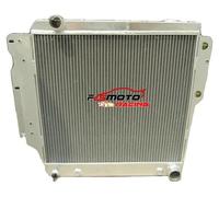 Radiateur en aluminium, dimensions du noyau : 18 1/2" x 20 1/8", dimensions hors tout : 23 3/8" x 25 3/4", largeur du support : 24 1/2", raccord de tuyau inférieur : 1 3/4", raccord de tuyau supérieur