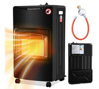 Radiateur gaz Peviasot, noir, 4200 W. 3 niveaux de puissance. Protection contre le basculement. Régulateur de pression et tuyau inclus. Portable et pliable, gain de place