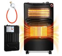Radiateur infrarouge à gaz et électrique, noir, 4200 W / 1200 W, 3 niveaux de chauffage, protection contre le basculement, régulateur de pression et tuyau de 0,5 m, modèle mobile