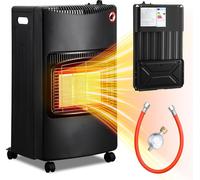 Radiateur infrarouge à gaz, noir, 4200 watts, 3 niveaux de puissance, avec régulateur et adaptateurs de tuyau n° 3 et 4, mobile sur 4 roulettes