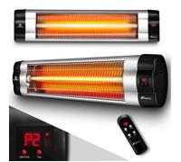 TRESKO Radiateur infrarouge 2500W argenté avec télécommande, minuterie & couvercle | Chauffage radiant terrasse électrique avec 3 niveaux de chauffage | Radiateur terrasse intérieur & extérieur | Radi