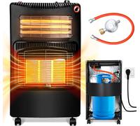 Radiateur infrarouge noir – 4200 W gaz + 1200 W électrique – 3 niveaux de chauffage – Régulateur de pression et tuyau – Mobile avec 4 roulettes