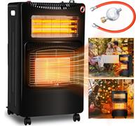 Radiateur infrarouge noir à gaz ISOISL, 4200 W + électrique 1200 W, 3 niveaux de puissance, inclinable, mobile, avec régulateur et tuyau
