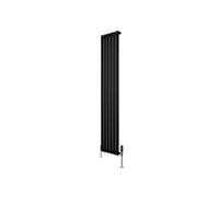 Radiateur Ovale 1 Panneau & Vannes 1800 x 360 mm en Acier Noir Horizontale