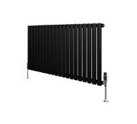 Radiateur Ovale 1 Panneau & Vannes 600 x 1200 mm en Acier Noir Horizontale