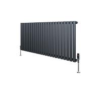 Radiateur Ovale 1 Panneau & Vannes 600 x 1440 mm en Acier Anthracite Horizontale