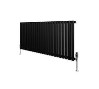 Radiateur Ovale 1 Panneau & Vannes 600 x 1440 mm en Acier Noir Horizontale