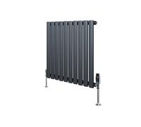 Radiateur Ovale 1 Panneau & Vannes 600 x 600 mm en Acier Anthracite Horizontale