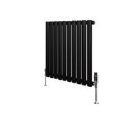 Radiateur Ovale 1 Panneau & Vannes 600 x 600 mm en Acier Noir Horizontale
