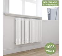 Radiateur plat design, panneau rayonnant horizontal, raccordement latéral, 630x847 mm, blanc, à double couche, radiateur plat sans résistance chauffante