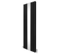 Radiateur Plat & Miroir Intégré 1800 x 565mm & Kit Robinet Thermostatique Chromé, Acier au Carbone Noir Mat, Cuisine Salon Salle de Bain [Brosse, Attaches Murales & Supports INCLUS]