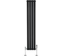 Radiateur Plat Verticale à 1 Colonne & Vannes 1600 x 280 mm en Noir Noir