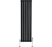 Radiateur Plat Verticale à 1 Colonne & Vannes 1600 x 420 mm en Noir Noir