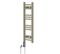LuxeBath Radiateur Sèche-Serviettes Électrique 300 x 800 mm, Design Sahara | avec Élément Chauffant Digital 300W Chromé, Modèle Droit, Raccordement Latéral en Bas, Kit de Fixation Inclus, Beige Mat