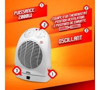 Radiateur soufflant 2000W oscillant avec thermostat - Warm Tech