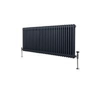 Radiateur Traditionnel à Double Colonne 600 x 1462 mm, Chauffage Moderne Horizontal en Acier au Carbone Gris Anthracite Mat, Cuisine Salon Salle de Bain [Brosse, Attaches Murales & Supports INCLUS]