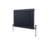 Radiateur Traditionnel à Double Colonne 600 x 832 mm, Chauffage Moderne Horizontal en Acier au Carbone Gris Anthracite Mat, Cuisine Salon Salle de Bain [Brosse, Attaches Murales & Supports INCLUS]