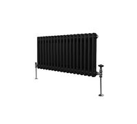 Radiateur Traditionnel à Double Colonne 300 x 832 mm, Chauffage Moderne Horizontal en Acier au Carbone Noir Mat, Cuisine Salon Salle de Bain [Brosse, Attaches Murales & Supports INCLUS]