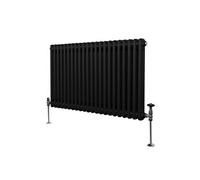 Radiateur Traditionnel à Double Colonne 600 x 1012 mm, Chauffage Moderne Horizontal en Acier au Carbone Noir Mat, Cuisine Salon Salle de Bain [Brosse, Attaches Murales & Supports INCLUS]